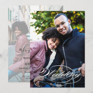Reserve A Data Casamento de Fotografias de Script Branco Elegante