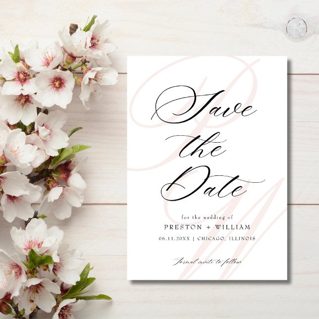 Reserve A Data Casamento de Fotografias Elegante de Script Monogr (Monogram Script Elegant Photo Wedding Save The Date)