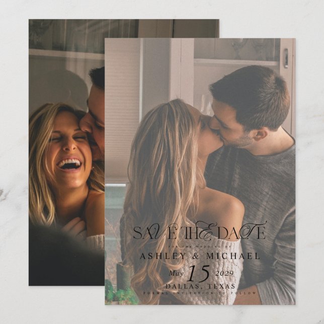 Reserve A Data Casamento de Fotografias Elegante Mistura de Preto (Frente/Verso)