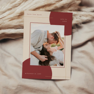 Reserve A Data Casamento de Fotografias em Linha Moderna Geométri