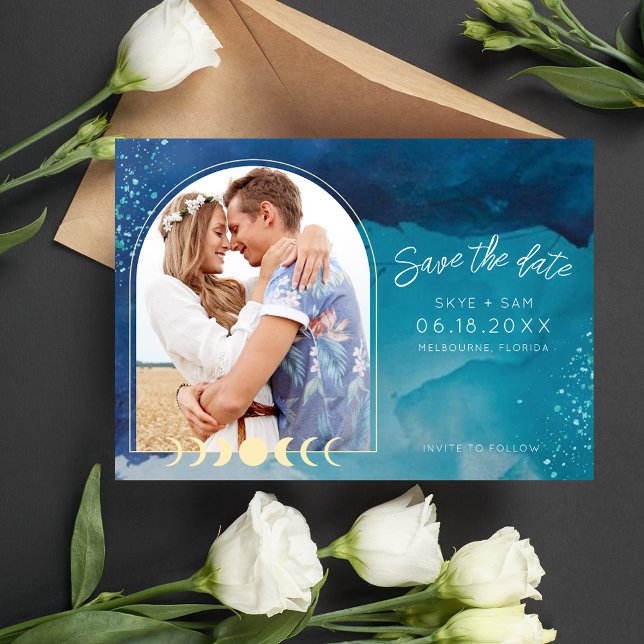 Reserve A Data Casamento de Fotografias Imísicas em Aquarelas de  (Beach Watercolor Whimsical Photo Wedding Save The Date)