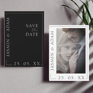 Reserve A Data Casamento de Fotografias Mínimo Branco Negro Elega