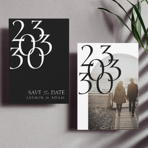 Reserve A Data Casamento de Fotografias Mínimo Branco Preto-Chic