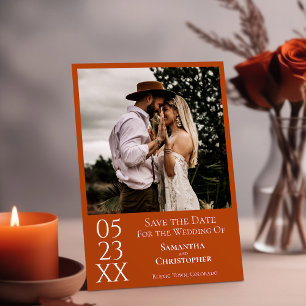 Reserve A Data Casamento de Fotografias Mínimo Moderno Laranja Si