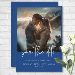 Reserve A Data Casamento de Fotografias Modernas Azul Francês Mín