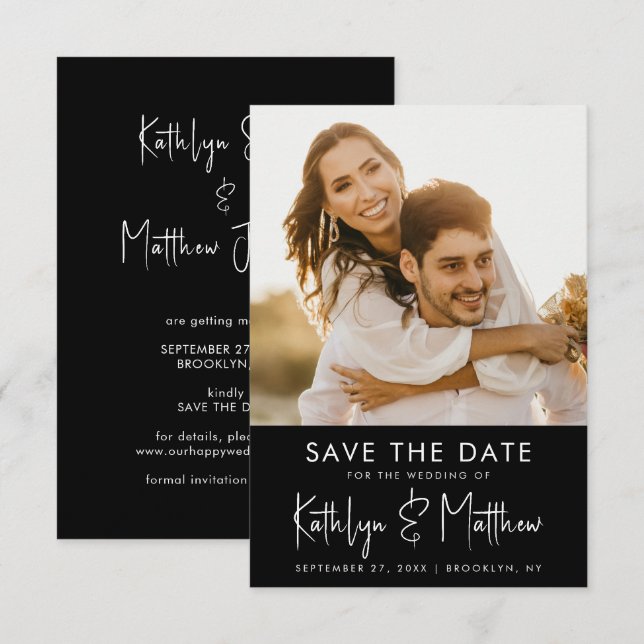 Reserve A Data Casamento de Fotografias Modernas com Script de Di (Frente/Verso)