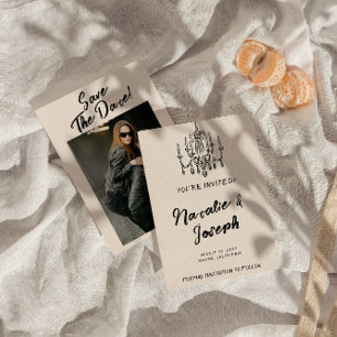 Reserve A Data Casamento de Fotografias Modernas Escritas na Mão 