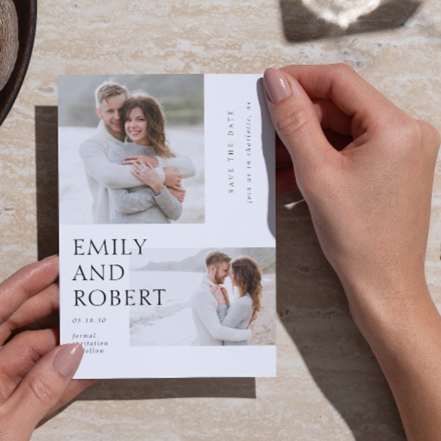 Reserve A Data Casamento de Fotografias Moderno Mínimo Preto e Br (Criador carregado)