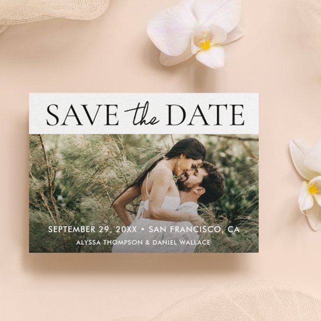 Reserve A Data Casamento de Fotografias Personalizadas do CÓDIGO  (Modern Chic Typography Simple Custom photo wedding save the date.)