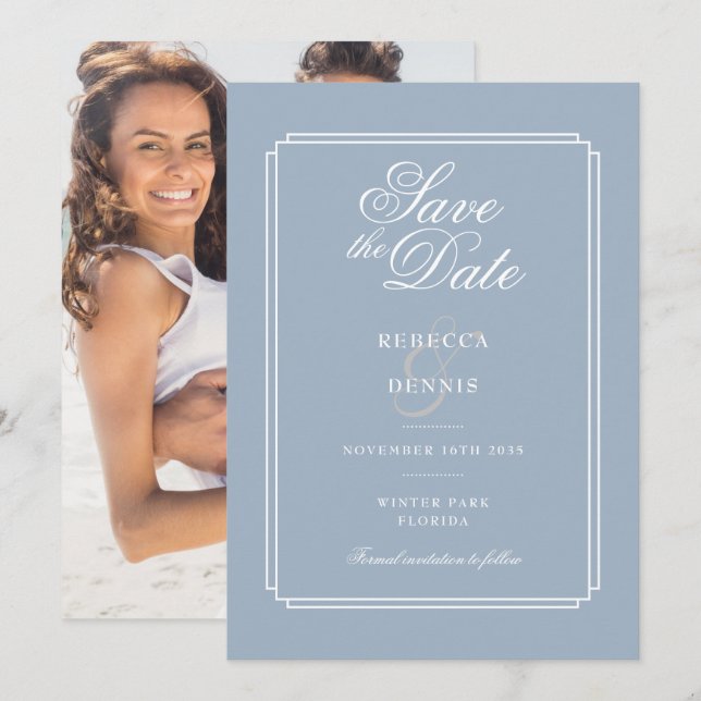 Reserve A Data Casamento de Fotografias por Deco Azul Elegante Du (Frente/Verso)