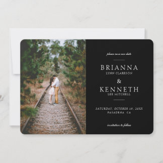 Reserve A Data Casamento de Fotografias Simples e Moderna Negra
