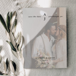 Reserve A Data Casamento de Fotografias Simples em Monograma Negr