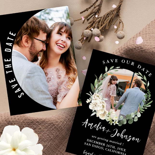 Reserve A Data Casamento de Fotografias Simples Preto e Branco (Criador carregado)