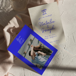 Reserve A Data Casamento de Fotografias Únicas Retro Azul Desenha