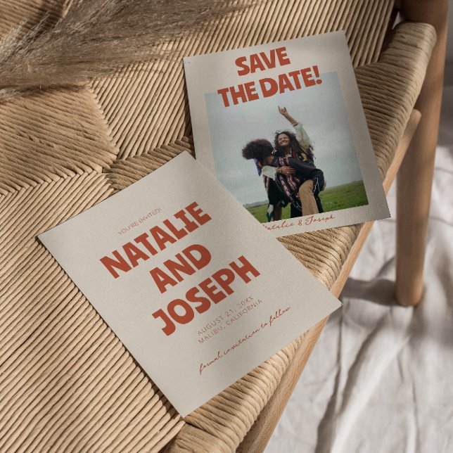 Reserve A Data Casamento de Fotografias Únicas Retro Funky Bold B (Criador carregado)