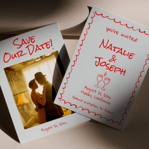 Reserve A Data Casamento de Fotografias Vermelho Quirky Escrito D