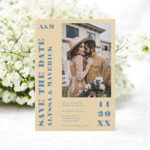 Reserve A Data Casamento de fotos azul-amarelo Elegante 2