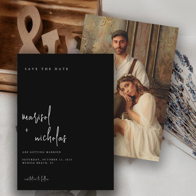 Reserve A Data Casamento de Fotos Branca e Preto Moderno (Criador carregado)