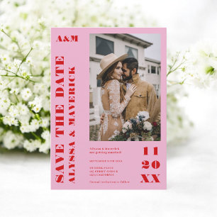 Reserve A Data Casamento de fotos do Elegante Red Magenta rosa 2