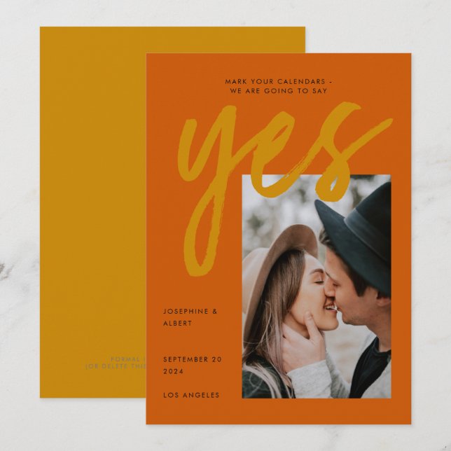 Reserve A Data Casamento de Fotos do Grande Script Laranja Ochre  (Frente/Verso)