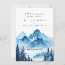 Reserve A Data Casamento de Fotos Elegante Blue Watercolor Mounta