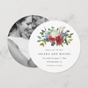 Reserve A Data Casamento de Fotos Florais Vermelhas e Azuis