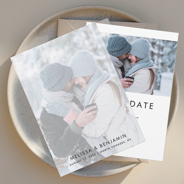 Reserve A Data Casamento de Fotos Simples 2 (Simple Modern 2 Photos Save the Date Wedding Announcement)