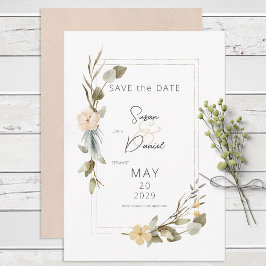Reserve A Data Casamento de Frame Floral de Boho Seco
