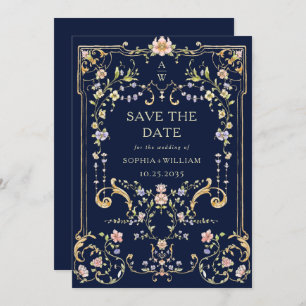 Reserve A Data Casamento de Frame Floral, Ornamentado Vitoriano G