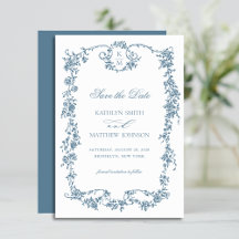 Casamento de Frame Vintage Elegante Monograma Azul