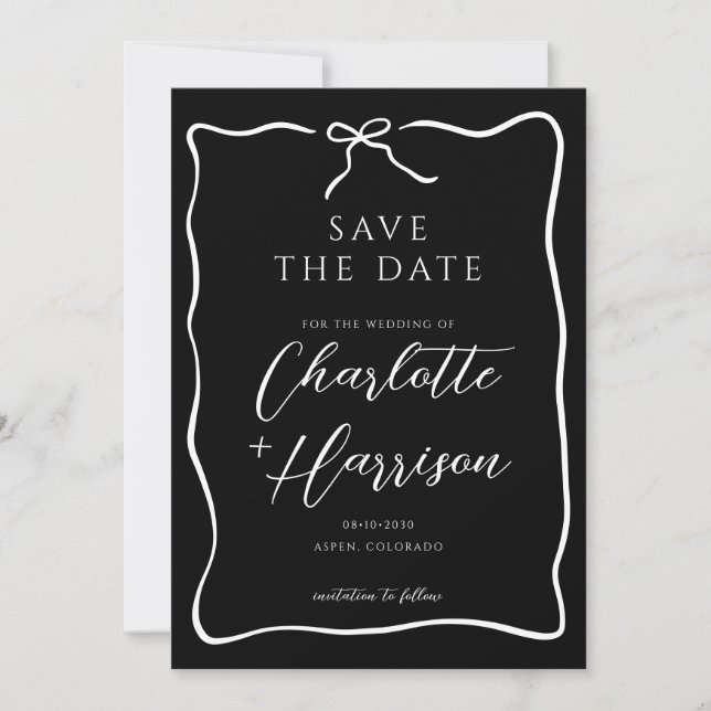 Reserve A Data Casamento de Fronteira de Script Whimsical (Frente)