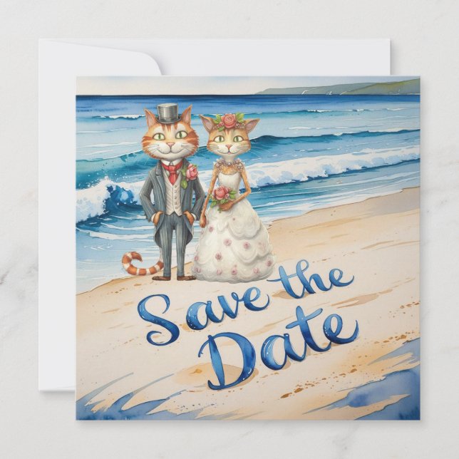 Reserve A Data Casamento de Gatos Tema de Casamento na Praia (Frente)
