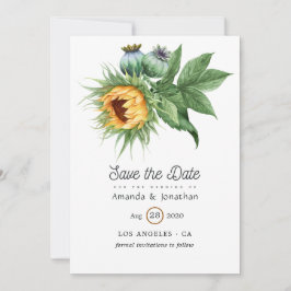 Reserve A Data Casamento de Girassóis Boêmios Rústicos em Aquarel