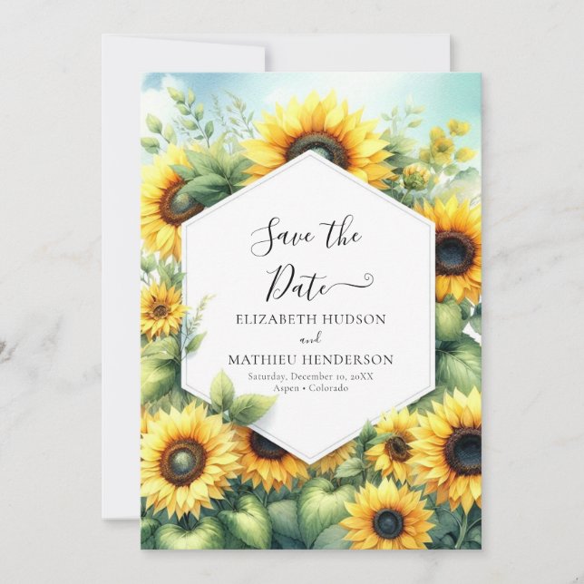 Reserve A Data Casamento de Girassol com Cores Magicas (Frente)