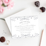 Reserve A Data Casamento de Glamor de Prata Elegante<br><div class="desc">Elegante vintage inspirou casamento,  exceto a data anunciando uma cinza de platina / design decorativo de ornamentado prateado que tem uma aparência texturizada de um shimmer metálico. A opção Cartolina Luxe Pearl Shimmer melhora o aspecto metálico das cores douradas.</div>