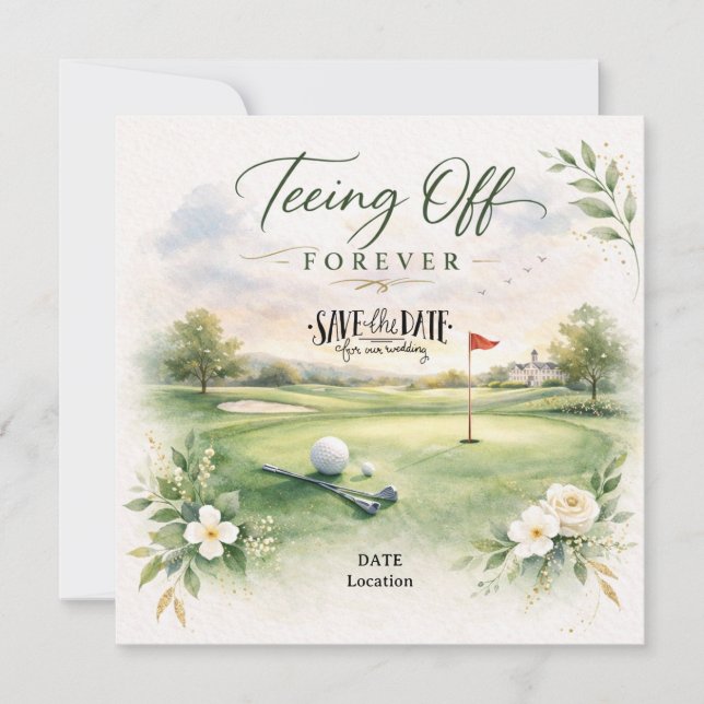 Reserve A Data CASAMENTO DE GOLF Vamos Par-Tee Save the Date (Frente)