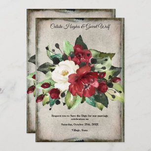 Reserve A Data Casamento de Gótico de Cinza Vermelho Floral Verme