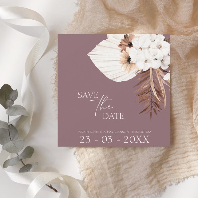 Reserve A Data Casamento de Grama Boho Plum Purple Pampas Brancas (Criador carregado)