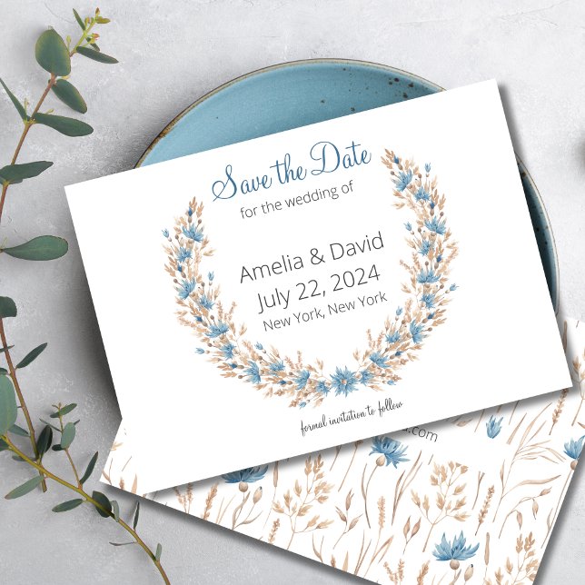Reserve A Data Casamento de Grama Seco Casado de Verão (Summer Wedding - Floral Wreath Save the Date)