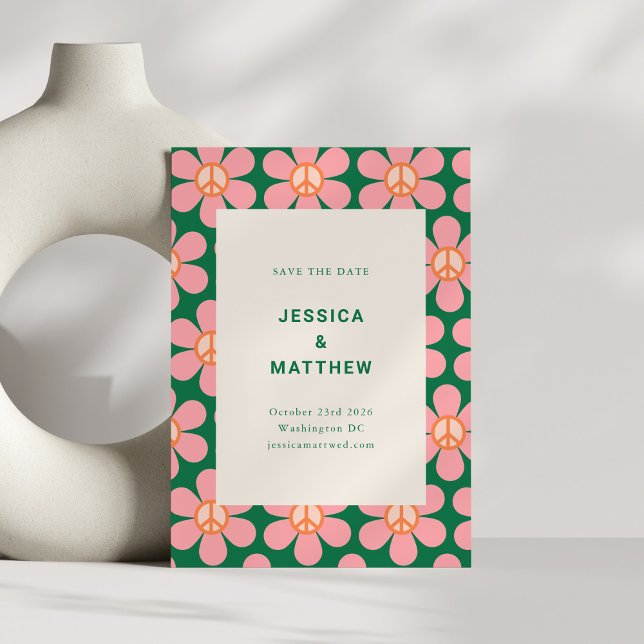 Reserve A Data Casamento de Groovy Verde Rosa-Flor (Criador carregado)