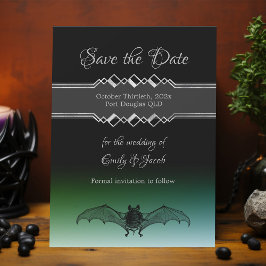 Reserve A Data Casamento de Halloween Black & Green - Bat Outubro