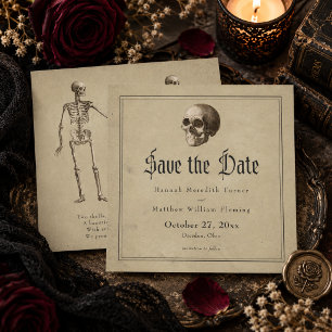 Reserve A Data Casamento de Halloween com Esqueleto Gótico Vintag