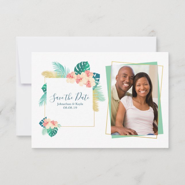 Reserve A Data Casamento de Hibiscus Dourado no Havaí Salve a Dat (Frente)