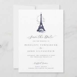 Reserve A Data Casamento de Ilustração da Torre Eiffel Vintage El