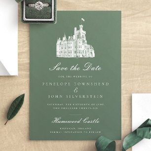 Reserve A Data Casamento de Ilustração do Castelo de Vintage Verd