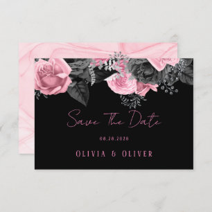 Reserve A Data Casamento de Inking Floral Preto, Rosa de Luxo, Sa
