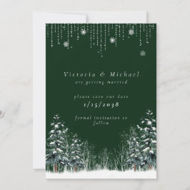 Reserve A Data Casamento de Inverno Árvores de Pinheiro Flocos de