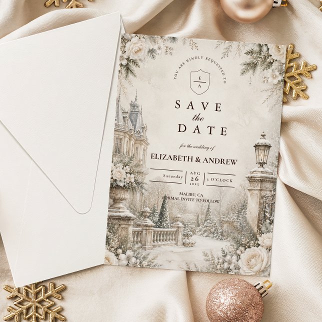 Reserve A Data Casamento de Inverno Elegante Atemporal (Criador carregado)
