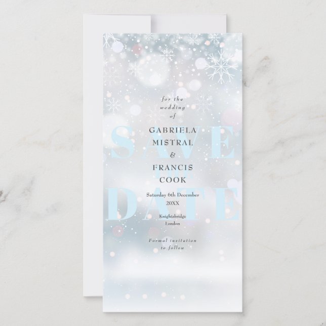 Reserve A Data Casamento de Inverno Flocos de Neve Salve a Data (Frente)