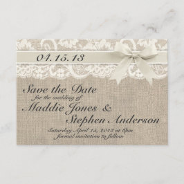 Reserve A Data Casamento de Ivory Lace & Burlap Salve a Data